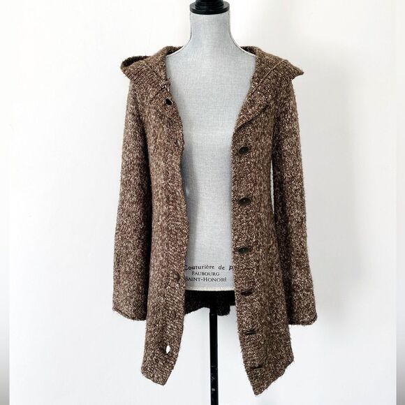 Prana Brown Cotton Knit Hooded Cardigan Sz S Boho Coastal Laganlook Yoga Girl - Picture 3 of 12